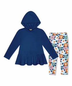 Flash Sale 👏 Millie Loves Lily Navy Ruffle-Hem Hoodie & Ice Blue Painted Floral Leggings - Infant, Toddler & 👧 Girls For Kids 💯
