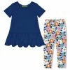 Best deal 😍 Millie Loves Lily Navy Peplum Top & Ice Blue Painted Floral Leggings - Infant, Toddler & 👧 Girls For Kids ⌛
