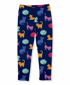 Hot Sale ⌛ Millie Loves Lily Navy & Orange Kitty Cats Fleece-Lined Leggings - Infant, Toddler & 👧 Girls For Kids 🔔
