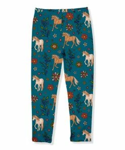 Promo 😍 Millie Loves Lily Teal & Brown Boho Horses Fleece-Lined Leggings - Infant, Toddler & 👧 Girls For Kids ✨