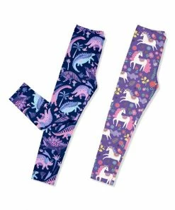 Brand new ⌛ Millie Loves Lily Navy & Purple Boho Dino & Unicorns Fleece-Lined Leggings Set - Infant, Toddler & 👧 Girls For Kids 🛒