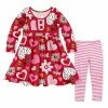 Brand new 💯 Millie Loves Lily Red & White Heart A-Line 👗 Dress & Pink Stripe Leggings - Toddler & 👧 Girls For Kids ❤️