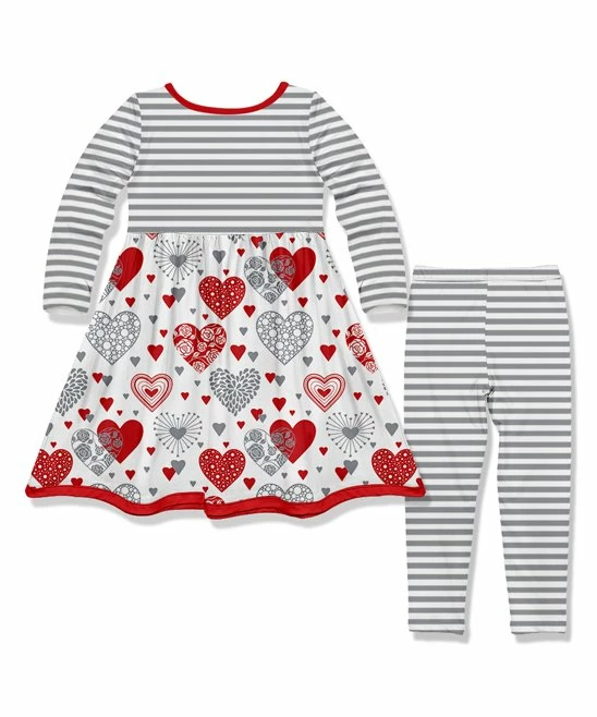 Best Pirce 𧨠Millie Loves Lily Gray & Red Marvelous Heart Stripe Pocket A-Line π Dress & Leggings - Toddler & π§ Girls For Kids β 2 Best Pirce 𧨠Millie Loves Lily Gray & Red Marvelous Heart Stripe Pocket A-Line π Dress & Leggings - Toddler & π§ Girls For Kids β - Image 2