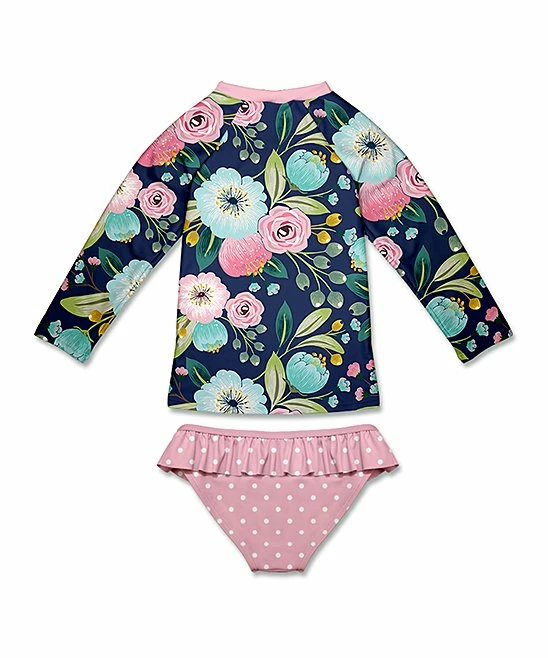 New π Millie Loves Lily Navy Famous Floral & Pink Dot Ruffle Rashguard Set - Infant & π§ Girls For Kids π 3 New π Millie Loves Lily Navy Famous Floral & Pink Dot Ruffle Rashguard Set - Infant & π§ Girls For Kids π - Image 3