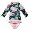 New 👍 Millie Loves Lily Navy Famous Floral & Pink Dot Ruffle Rashguard Set - Infant & 👧 Girls For Kids 😀