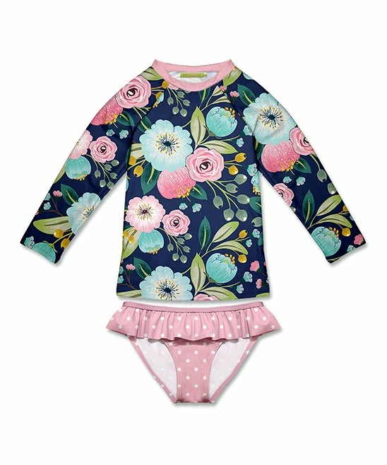 New π Millie Loves Lily Navy Famous Floral & Pink Dot Ruffle Rashguard Set - Infant & π§ Girls For Kids π 1 New π Millie Loves Lily Navy Famous Floral & Pink Dot Ruffle Rashguard Set - Infant & π§ Girls For Kids π