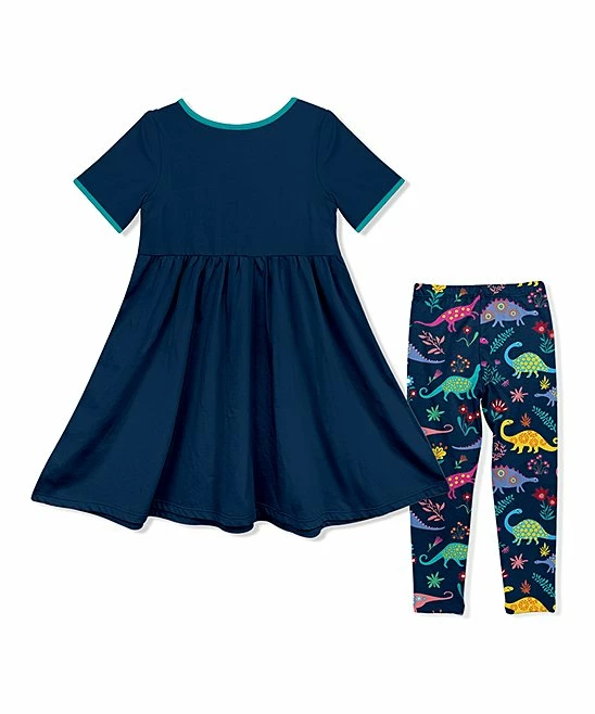 Best Pirce π Millie Loves Lily Navy Dino-Marvelous Button-Front A-Line π Dress & Leggings - π§ Girls For Kids 𧨠2 Best Pirce π Millie Loves Lily Navy Dino-Marvelous Button-Front A-Line π Dress & Leggings - π§ Girls For Kids 𧨠- Image 2