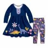 Budget 🔔 Millie Loves Lily Navy Dino Jane Button-Accent Pleated A-Line 👗 Dress Set - Toddler & 👧 Girls For Kids ⭐