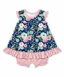 Best Sale 👍 Little Millie Navy Famous Floral 👗 Skirted Romper - Infant For Kids 👏