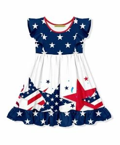 Coupon 🎁 Millie Loves Lily Navy & Red Stars Angel-Sleeve 👗 Dress - Toddler For Kids ❤️