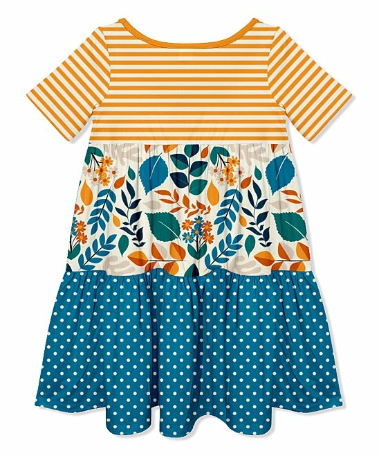 Wholesale π Millie Loves Lily Orange & Ecru Stripe Leaves Tiered Button-Front A-Line π Dress - π§ Girls For Kids π 2 Wholesale π Millie Loves Lily Orange & Ecru Stripe Leaves Tiered Button-Front A-Line π Dress - π§ Girls For Kids π - Image 2