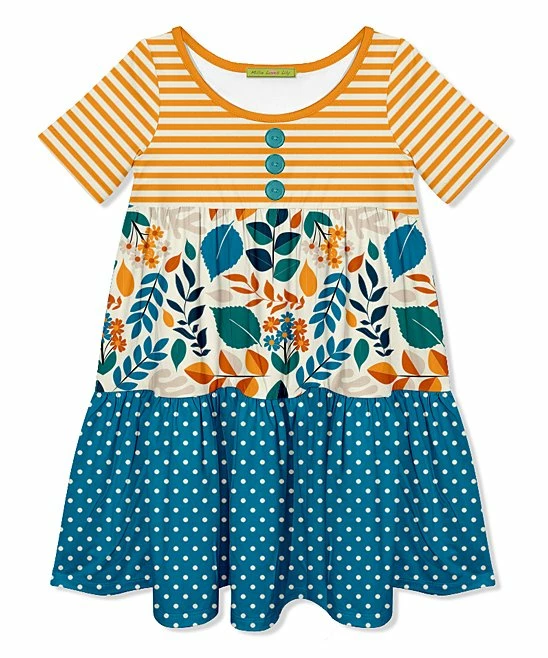 Wholesale π Millie Loves Lily Orange & Ecru Stripe Leaves Tiered Button-Front A-Line π Dress - π§ Girls For Kids π 1 Wholesale π Millie Loves Lily Orange & Ecru Stripe Leaves Tiered Button-Front A-Line π Dress - π§ Girls For Kids π