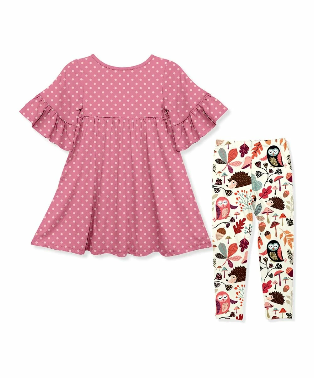 Budget π Millie Loves Lily Pink Dot Ruffle A-Line π Dress & Ecru Woodland Critters Leggings - Toddler & π§ Girls For Kids π 2 Budget π Millie Loves Lily Pink Dot Ruffle A-Line π Dress & Ecru Woodland Critters Leggings - Toddler & π§ Girls For Kids π - Image 2