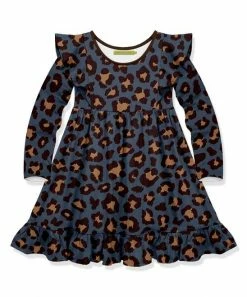 Promo 😍 Millie Loves Lily Gray Blue Leopard Ruffle A-Line 👗 Dress - Toddler & 👧 Girls For Kids 🔥