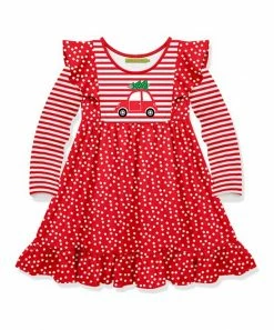 Best deal 🎉 Millie Loves Lily Red Dot 🎄 Christmas Tree Car Ruffle Angel-Sleeve 👗 Dress - 👧 Girls For Kids 🥰