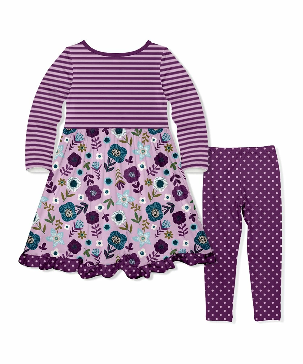 New π Millie Loves Lily Plum Double Floral Button-Front A-Line π Dress & Polka Dot Leggings - Toddler & π§ Girls For Kids β 2 New π Millie Loves Lily Plum Double Floral Button-Front A-Line π Dress & Polka Dot Leggings - Toddler & π§ Girls For Kids β - Image 2