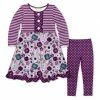 New 🛒 Millie Loves Lily Plum Double Floral Button-Front A-Line 👗 Dress & Polka Dot Leggings - Toddler & 👧 Girls For Kids ⌛