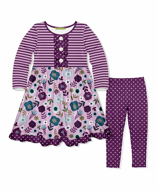 New π Millie Loves Lily Plum Double Floral Button-Front A-Line π Dress & Polka Dot Leggings - Toddler & π§ Girls For Kids β 1 New π Millie Loves Lily Plum Double Floral Button-Front A-Line π Dress & Polka Dot Leggings - Toddler & π§ Girls For Kids β
