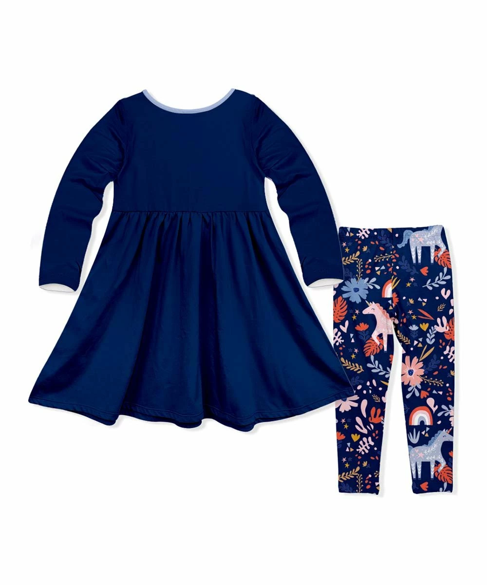 Coupon π₯° Millie Loves Lily Navy Daydream Unicorn Button-Accent A-Line π Dress & Leggings - π§ Girls For Kids π 2 Coupon π₯° Millie Loves Lily Navy Daydream Unicorn Button-Accent A-Line π Dress & Leggings - π§ Girls For Kids π - Image 2