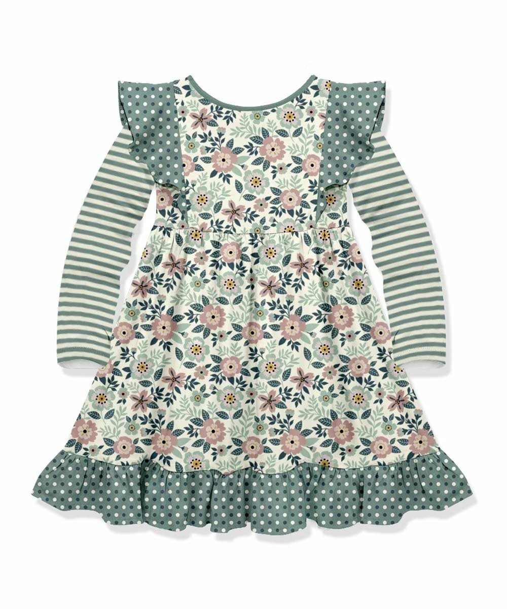 Buy β€οΈ Millie Loves Lily Cream & Sage Floral & Stripe Ruffle-Shoulder A-Line π Dress - Toddler & π§ Girls For Kids π 2 Buy β€οΈ Millie Loves Lily Cream & Sage Floral & Stripe Ruffle-Shoulder A-Line π Dress - Toddler & π§ Girls For Kids π - Image 2