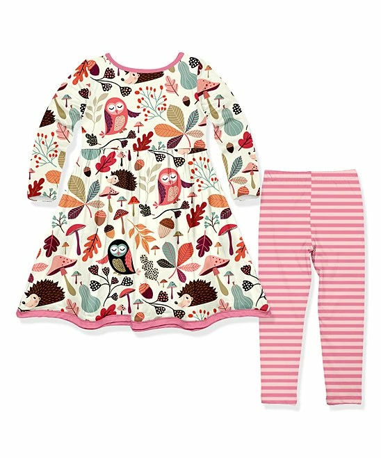 Brand new 𧨠Millie Loves Lily Ecru Birds Leaves A-Line π Dress & Pink Stripe Leggings - Toddler & π§ Girls For Kids β 2 Brand new 𧨠Millie Loves Lily Ecru Birds Leaves A-Line π Dress & Pink Stripe Leggings - Toddler & π§ Girls For Kids β - Image 2