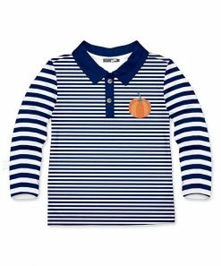 Budget ⭐ Millie & Maxx Navy Stripe Pumpkin Long-Sleeve Polo - Boys For Kids 🔔