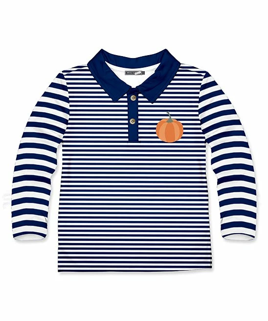 Budget β Millie & Maxx Navy Stripe Pumpkin Long-Sleeve Polo - Boys For Kids π 1 Budget β Millie & Maxx Navy Stripe Pumpkin Long-Sleeve Polo - Boys For Kids π