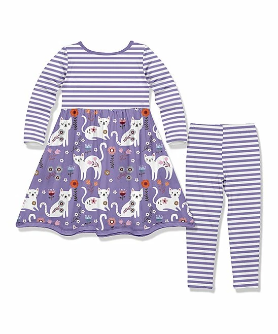Best Sale π₯ Millie Loves Lily Purple Kitty Front-Pocket A-Line π Dress & Stripe Leggings - Toddler & π§ Girls For Kids π 2 Best Sale π₯ Millie Loves Lily Purple Kitty Front-Pocket A-Line π Dress & Stripe Leggings - Toddler & π§ Girls For Kids π - Image 2