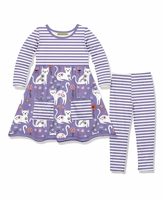 Best Sale π₯ Millie Loves Lily Purple Kitty Front-Pocket A-Line π Dress & Stripe Leggings - Toddler & π§ Girls For Kids π 1 Best Sale π₯ Millie Loves Lily Purple Kitty Front-Pocket A-Line π Dress & Stripe Leggings - Toddler & π§ Girls For Kids π
