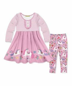 New 💯 Millie Loves Lily Pink Darling Unicorn Button-Front A-Line 👗 Dress & Leggings - Toddler & 👧 Girls For Kids 🔥