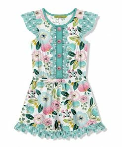 Top 10 👏 Millie Loves Lily Turquoise Famous Floral Ruffle-Trim Button-Front Romper - Toddler & 👧 Girls For Kids 🎁