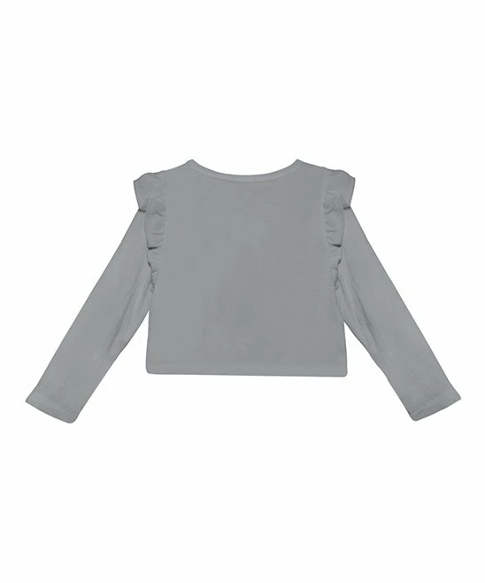 Promo π₯° Simply Millie By Millie Loves Lily Dark Gray Ruffle-Shoulder Cropped Cardigan - π§ Girls For Kids β€οΈ 2 Promo π₯° Simply Millie By Millie Loves Lily Dark Gray Ruffle-Shoulder Cropped Cardigan - π§ Girls For Kids β€οΈ - Image 2