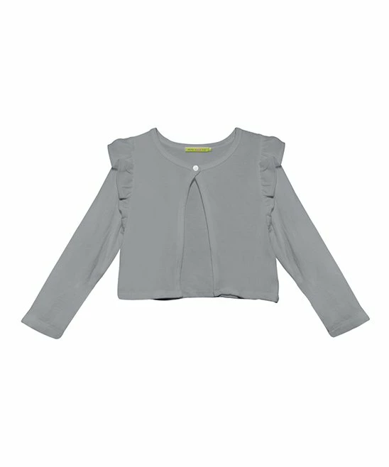 Promo π₯° Simply Millie By Millie Loves Lily Dark Gray Ruffle-Shoulder Cropped Cardigan - π§ Girls For Kids β€οΈ 1 Promo π₯° Simply Millie By Millie Loves Lily Dark Gray Ruffle-Shoulder Cropped Cardigan - π§ Girls For Kids β€οΈ