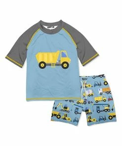 Best reviews of 🤩 Millie & Maxx Gray & Blue Construction Truck Short-Sleeve Rashguard Set - Infant, Toddler & Boys For Kids 🤩