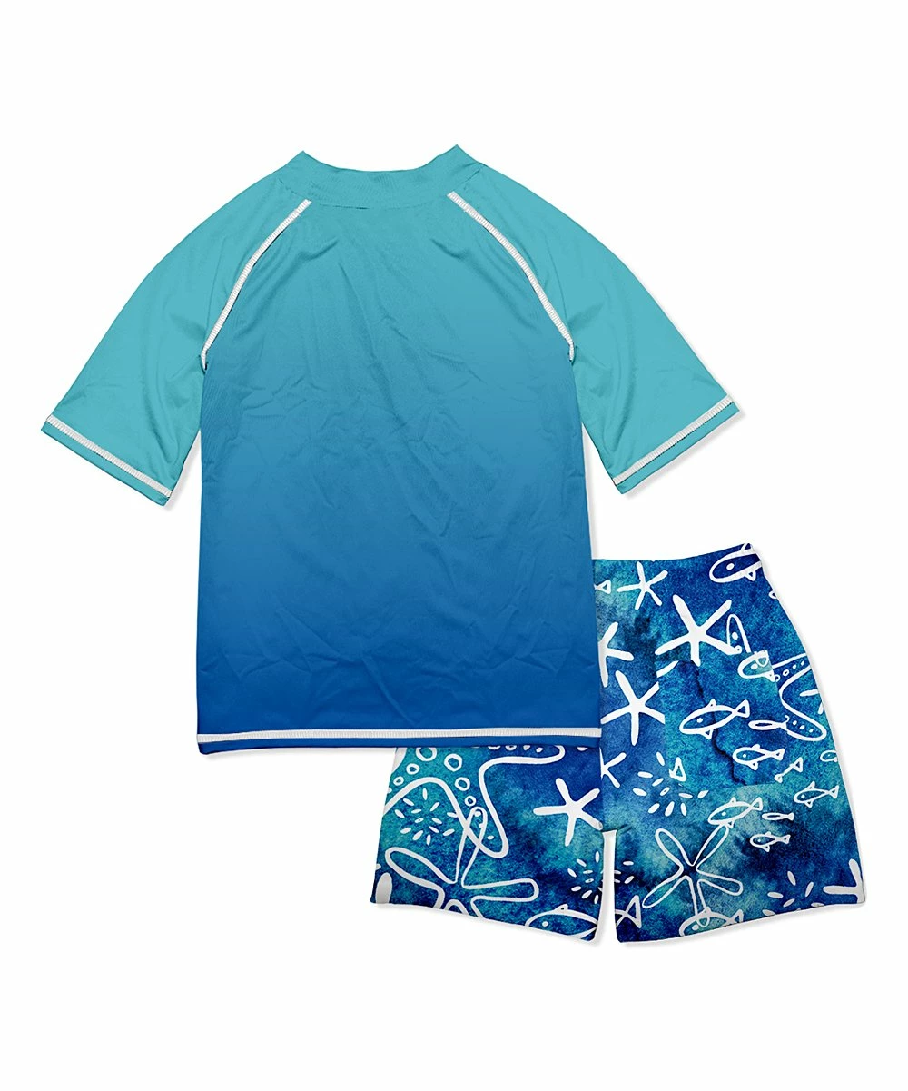 Best Sale ⭐ Millie & Maxx Ocean Blue Ombré Fish Short-Sleeve Rashguard Set - Toddler & Boys For Kids 🤩 2 Best Sale ⭐ Millie & Maxx Ocean Blue Ombré Fish Short-Sleeve Rashguard Set - Toddler & Boys For Kids 🤩 - Image 2