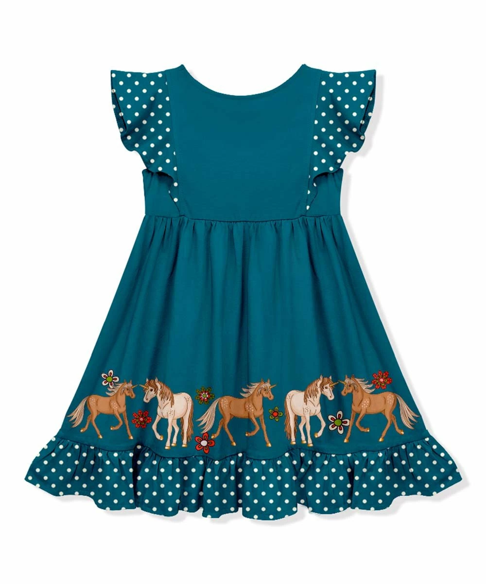 Hot Sale π₯ Millie Loves Lily Teal & White Polka Dot Pony Ruffle-Hem Angel-Sleeve π Dress - Toddler & π§ Girls For Kids π 3 Hot Sale π₯ Millie Loves Lily Teal & White Polka Dot Pony Ruffle-Hem Angel-Sleeve π Dress - Toddler & π§ Girls For Kids π - Image 3