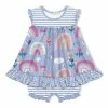 Cheapest ⌛ Little Millie Periwinkle Rainbow 👗 Skirted Ruffle-Hem Bubble Romper - Infant & Toddler For Kids 😍