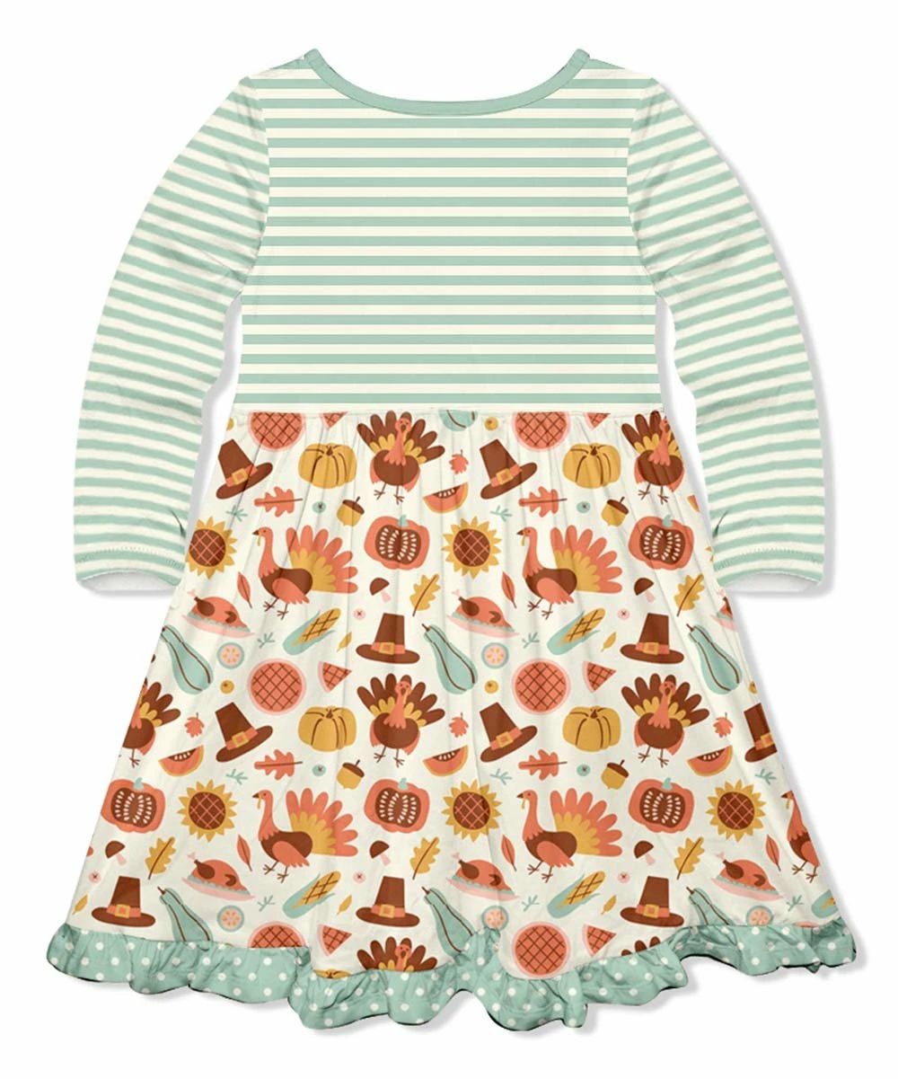 Budget π Millie Loves Lily Mint & Ecru Turkey Day Button-Front A-Line π Dress - Infant, Toddler & π§ Girls For Kids β 3 Budget π Millie Loves Lily Mint & Ecru Turkey Day Button-Front A-Line π Dress - Infant, Toddler & π§ Girls For Kids β - Image 3