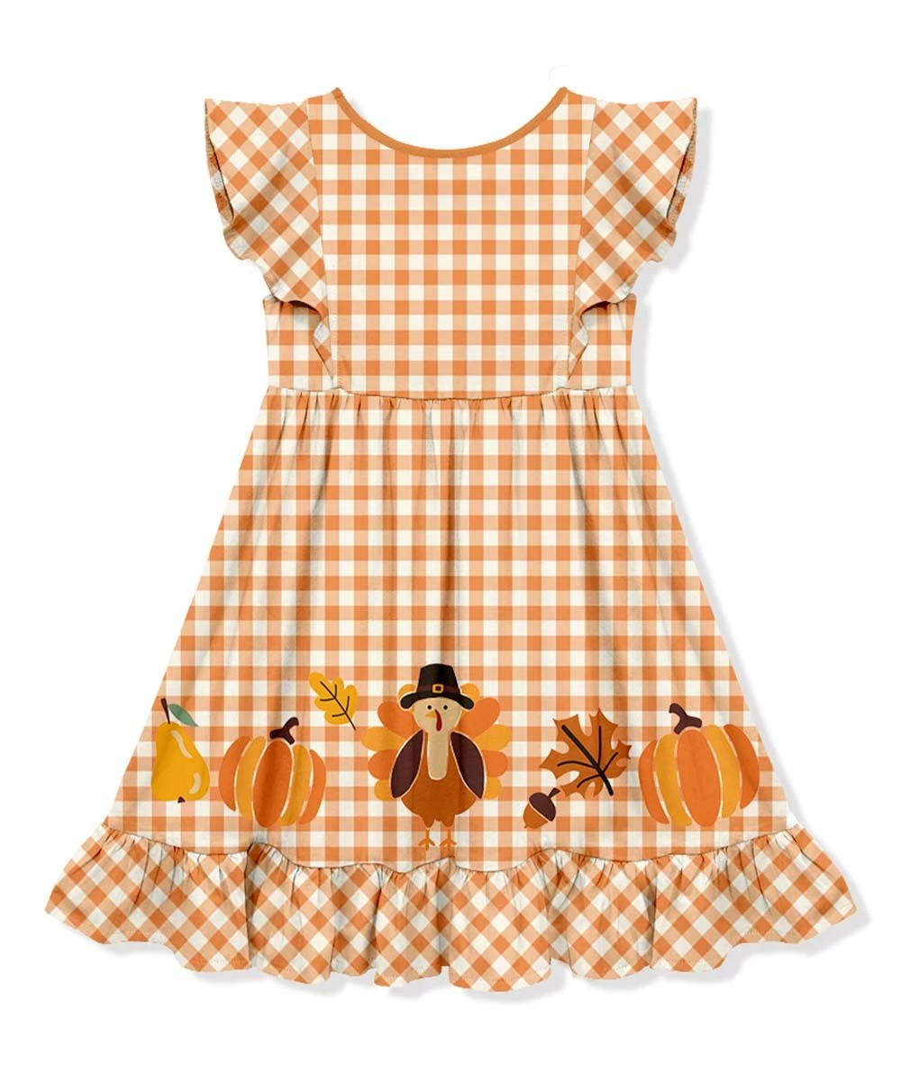 Best Sale π Millie Loves Lily Orange Gingham Turkey Parade Angel-Sleeve π Dress - Toddler & π§ Girls For Kids π 3 Best Sale π Millie Loves Lily Orange Gingham Turkey Parade Angel-Sleeve π Dress - Toddler & π§ Girls For Kids π - Image 3