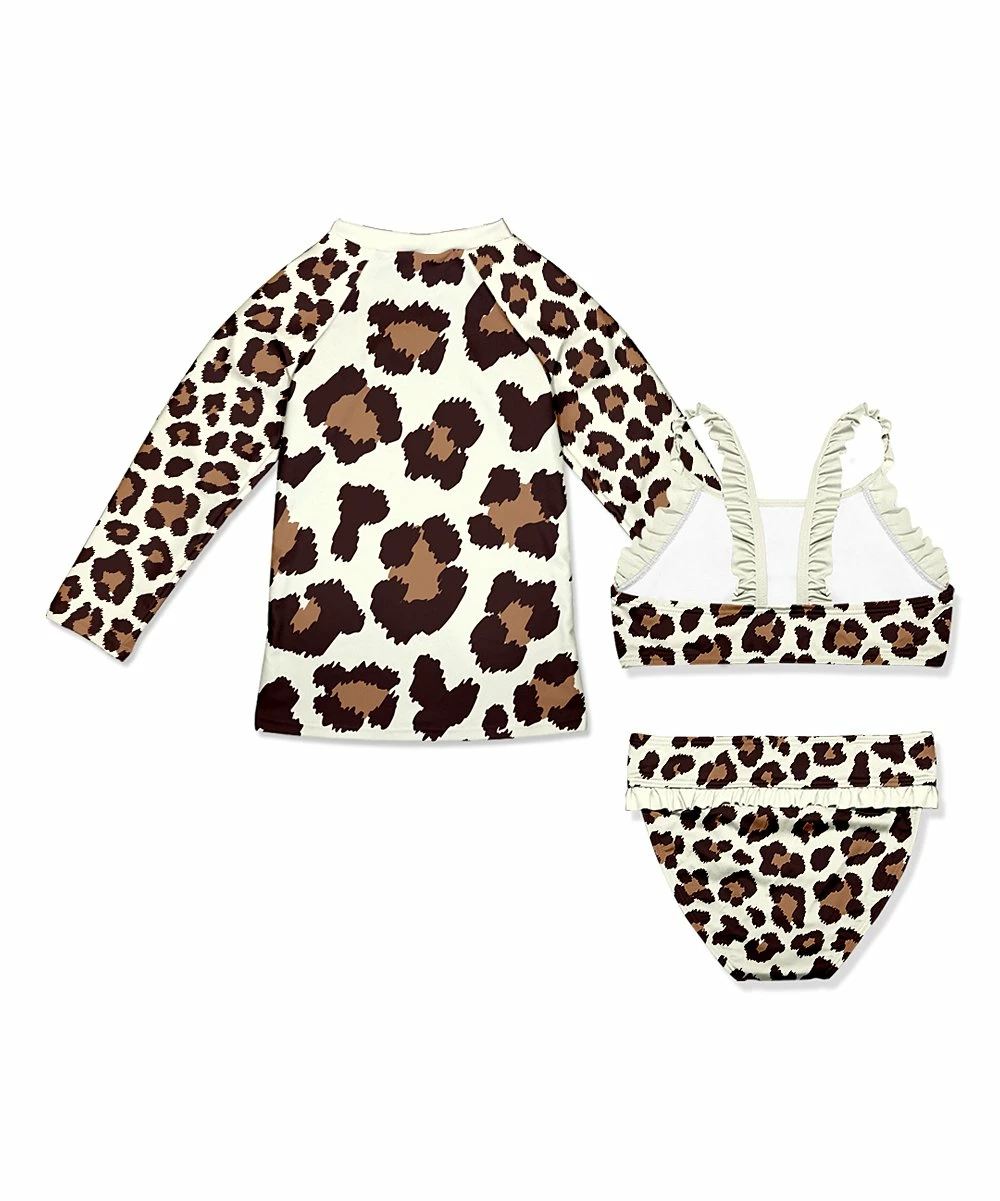 New π₯° Millie Loves Lily Cream & Brown Simply Leopard Ruffle π Bikini & Rashguard Set - π§ Girls For Kids π 3 New π₯° Millie Loves Lily Cream & Brown Simply Leopard Ruffle π Bikini & Rashguard Set - π§ Girls For Kids π - Image 3