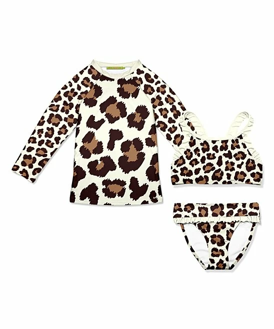 New π₯° Millie Loves Lily Cream & Brown Simply Leopard Ruffle π Bikini & Rashguard Set - π§ Girls For Kids π 1 New π₯° Millie Loves Lily Cream & Brown Simply Leopard Ruffle π Bikini & Rashguard Set - π§ Girls For Kids π