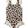 Best Sale ⌛ Millie Loves Lily Cream & Brown Simply Leopard Ruffle One-Piece - 👧 Girls For Kids 😍