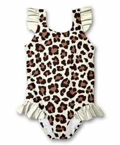 Best Sale ⌛ Millie Loves Lily Cream & Brown Simply Leopard Ruffle One-Piece - 👧 Girls For Kids 😍
