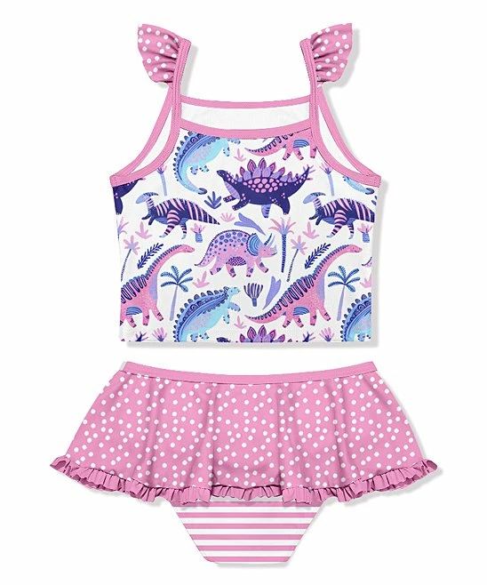 Best Sale β Millie Loves Lily White & Pink Boho Dinosaur π Skirted Tankini - Infant & π§ Girls For Kids π 3 Best Sale β Millie Loves Lily White & Pink Boho Dinosaur π Skirted Tankini - Infant & π§ Girls For Kids π - Image 3