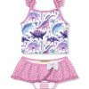 Best Sale ⌛ Millie Loves Lily White & Pink Boho Dinosaur 👗 Skirted Tankini - Infant & 👧 Girls For Kids 🌟