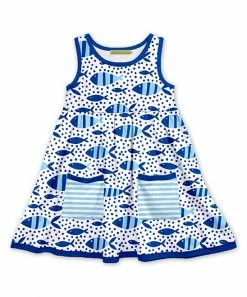 Buy ❤️ Millie Loves Lily White & Blue Fish Sleeveless Pocket Babydoll 👗 Dress - 👧 Girls For Kids 🎁
