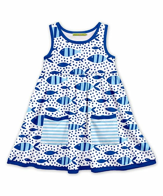 Buy β€οΈ Millie Loves Lily White & Blue Fish Sleeveless Pocket Babydoll π Dress - π§ Girls For Kids π 1 Buy β€οΈ Millie Loves Lily White & Blue Fish Sleeveless Pocket Babydoll π Dress - π§ Girls For Kids π