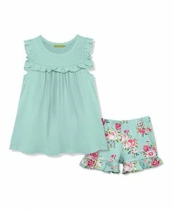 Buy 🔔 Millie Loves Lily Mint Ruffle-Accent Tank & Mint Floral Chloe Shorts - Toddler & 👧 Girls For Kids ⭐
