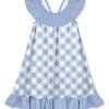 Budget 🎁 Millie Loves Lily White & Periwinkle Gingham Ruffle Yoke A-Line 👗 Dress - 👧 Girls For Kids ⌛