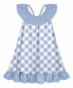 Budget 🎁 Millie Loves Lily White & Periwinkle Gingham Ruffle Yoke A-Line 👗 Dress - 👧 Girls For Kids ⌛